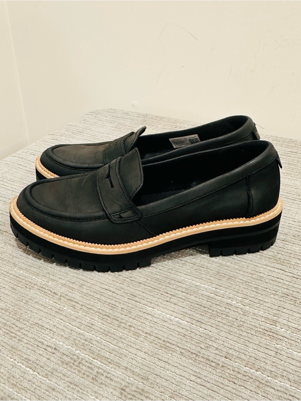 Toms Black Cara Lug Sole Penny Loafers